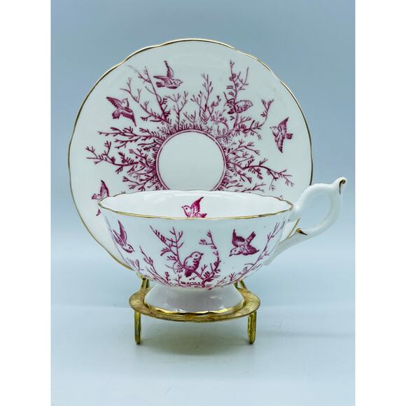 Vintage Coalport Twigs Birds Pattern 8363 Scalloped Gold Gild Teacup & Saucer - Picture 1 of 7